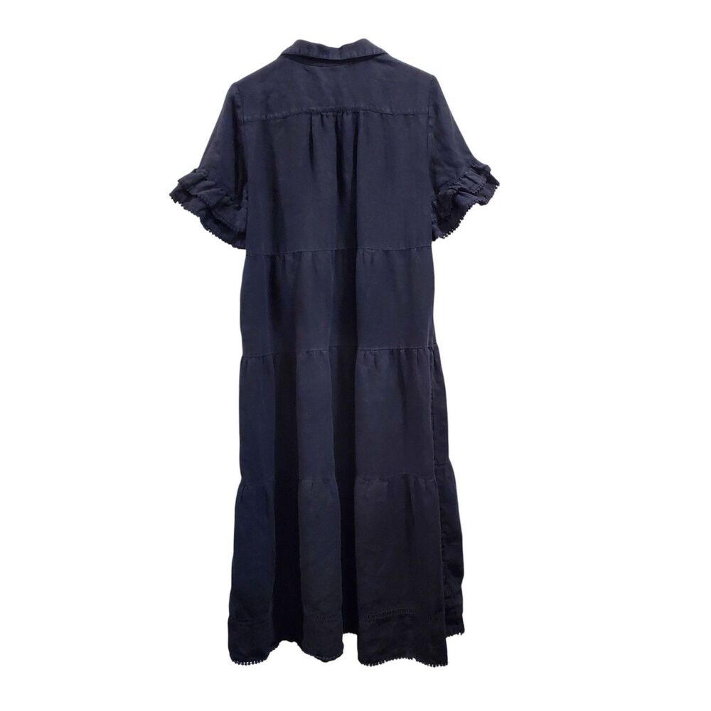 Chicos Dress 100% Linen Tiered Maxi Dress Size 2 Large Black Boho Lagenlook - Picture 2 of 7